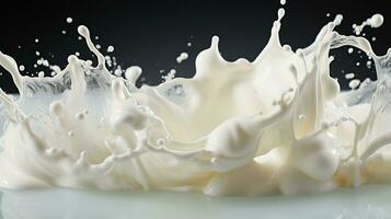 White milk wave splash with splatters and drops generative ai photo