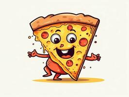 Funny pizza slice cartoon character clipart, graffiti doodling style on the white background generative ai photo