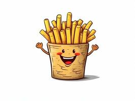 Funny French Fries cartoon character clipart, graffiti doodling style on the white background generative ai photo