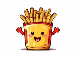 Funny French Fries cartoon character clipart, graffiti doodling style on the white background generative ai photo