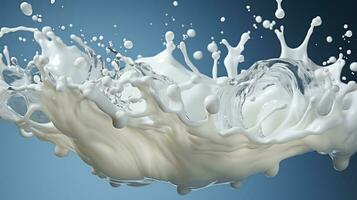 White milk wave splash with splatters and drops generative ai photo