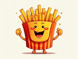 Funny French Fries cartoon character clipart, graffiti doodling style on the white background generative ai photo