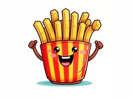 Funny French Fries cartoon character clipart, graffiti doodling style on the white background generative ai photo