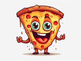 gracioso Pizza rebanada dibujos animados personaje clipart, pintada garabatear estilo en el blanco antecedentes generativo ai foto