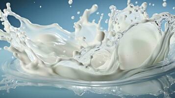 White milk wave splash with splatters and drops generative ai photo