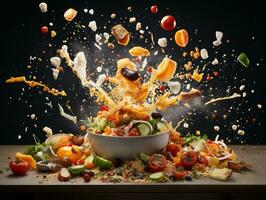 Exploding food illustration generative ai photo