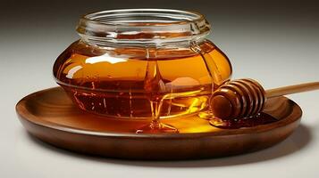 Jar of pure honey with honey dipper isolated on white background generative ai photo