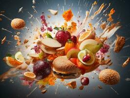 Exploding food illustration generative ai photo