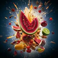 Exploding food illustration generative ai photo