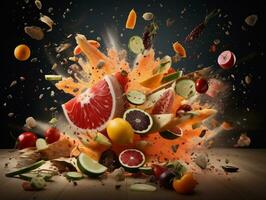 Exploding food illustration generative ai photo