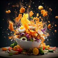 Exploding food illustration generative ai photo