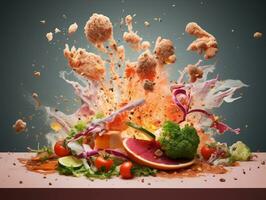 Exploding food illustration generative ai photo