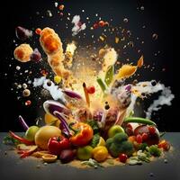 Exploding food illustration generative ai photo