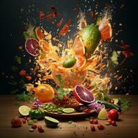 Exploding food illustration generative ai photo