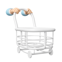 3d hand pushing a shopping cart empty isolated. 3d render illustration png