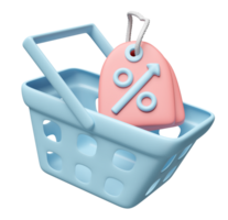 3d discount sales icon for shopping online with  shopping cart, basket, price tags coupon isolated. marketing promotion bonuses concept, 3d render illustration png