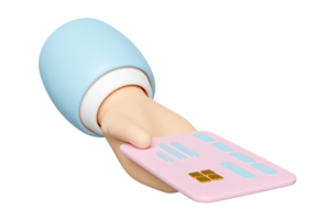 hand mit kreditkarte 3d isoliert. Zahlungsverkehr, Online-Shopping, Unternehmensfinanzierung, bargeldlos, Online-Mobile-Banking-Konzept, 3D-Darstellung png