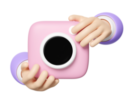 3d hands holding photo camera icon isolated. minimal concept, 3d render illustration png