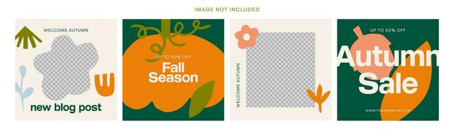 Set of square banner set with autumn theme. Perfect for social media post, banner, background and internet ads. With photo collage. Vector background design isolated