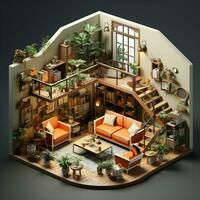 isometric interior room architecture generative AI photo