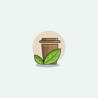 a coffee cup with leaves on it vector