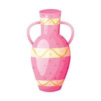 Vector isolated cartoon illustration of pink porcelain decorated vase or jug with handles