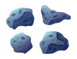 Cartoon space asteroid. Vector set of isolated stones with bumps, a flying meteorite.