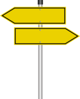 Old Way, New Way Black and Yellow Sign Pointing Opposite Directions on Transparent Background png