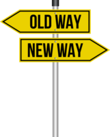 Old Way, New Way Black and Yellow Sign Pointing Opposite Directions on Transparent Background png