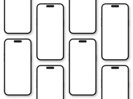 conjunto de teléfono inteligente 14 Pro Bosquejo pantalla en el transparente antecedentes para ui ux aplicación presentación Bosquejo png