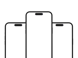 stänga upp uppsättning av tre telefon 14 proffs attrapp skärm på de transparent isolerat bakgrund för din ui ux design visuell. realistisk mallar av modern smartphone png