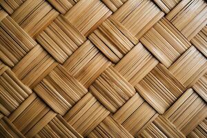 Decorative traditional woven bamboo fence close up shot for background. AI Generated. photo