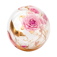 Transparent glass ball reflecting pink flowers 3d render sphere isolated on a white background AI Generative png