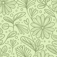 Abstract monochromatic soft green hand-drawn flowers texture pattern doodle vector illustration