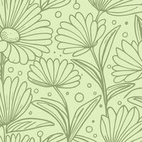 Abstract monochromatic soft green hand-drawn flowers texture pattern doodle vector illustration