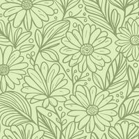 resumen monocromo suave verde dibujado a mano flores textura modelo garabatear vector ilustración