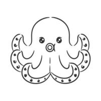 Cute orange colored octopus cartoon for coloring vector