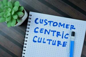 Concept of Customer Centric Culture write on book isolated on Wooden Table. photo