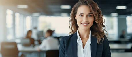 Modern office businesswoman with room for copy smiling photo