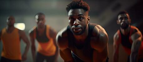 Male basketball players warming up at the gym copy space Sport togetherness and lifestyle unchanged photo