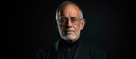 Senior man wearing glasses in a studio portrait with room for text photo