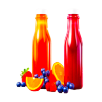 Realistic fruits and juices  isolated on transparent background. Organic juicy fresh, mango and grape, pear and orange apple and pomegranate AI Generative png