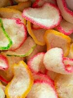 Colorful Onion crackers or Kerupuk Bawang in Indonesian, a traditional Indonesian dish. Onion crackers background photo