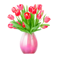 realistisch 3d Glas transparent Vase mit Tulpen Blume ai generativ png