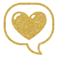 guld glitter hjärta i Tal bubbla på transparent bakgrund. meddelande bubbla med hjärta. design för dekoration, bakgrund, tapet, illustration. png