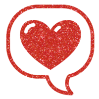 röd glitter hjärta i Tal bubbla på transparent bakgrund. meddelande bubbla med hjärta. design för dekoration, bakgrund, tapet, illustration. png