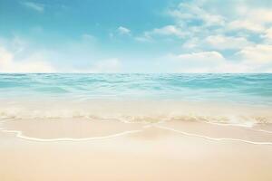 Sea beach with white sand beach blue sky with clouds, Summer Holiday background, AI generate photo