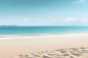 Sea beach with white sand beach blue sky with clouds, Summer Holiday background, AI generate photo