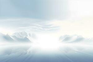 winter mountain landscape white blurred light and clouds, Ice mountain. White cold terrain. AI generate photo