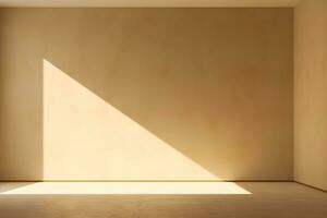 blank stage for display of presentation product with beige wall room with shadow and light from windows, in the style of minimalist background, modern interior concept, AI generate photo